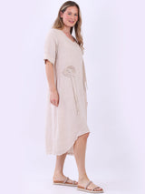 Oversized Solid Linen Applique Slouchy Dress