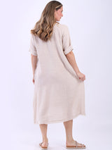 Oversized Solid Linen Applique Slouchy Dress