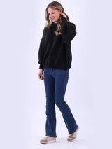 Women Plain Batwing Knitted Crop Jumper