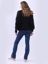 Women Plain Batwing Knitted Crop Jumper