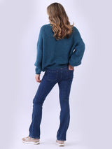 Women Plain Batwing Knitted Crop Jumper