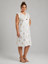 Gold Foil Printed Plus Size Hi Lo Midi Dress