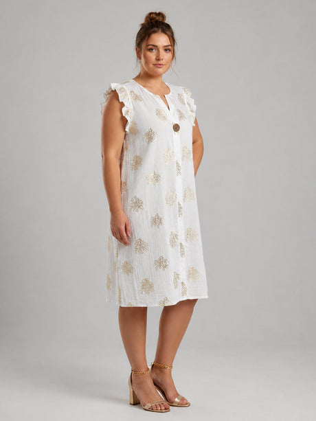 Gold Foil Printed Plus Size Hi Lo Midi Dress