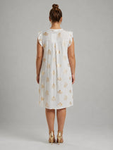Gold Foil Printed Plus Size Hi Lo Midi Dress