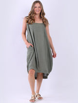 Plus Size Linen Ruffle Sleeveless Strappy Dress