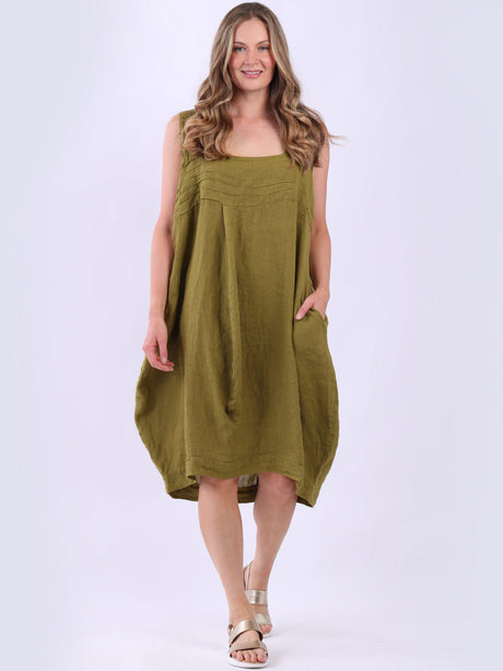 Plus Size Linen Ruffle Sleeveless Strappy Dress