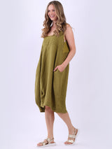 Plus Size Linen Ruffle Sleeveless Strappy Dress