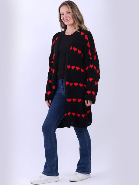 Open Front Knitted Hearts Oversized Cardigan