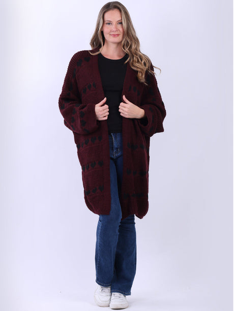 Open Front Knitted Hearts Oversized Cardigan