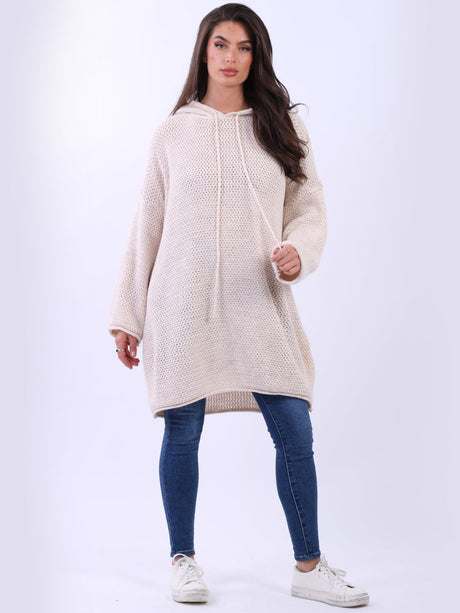 Oversized Drop Shoulder Solid Knit Hooded Jumper