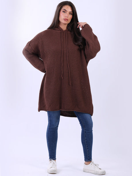 Oversized Drop Shoulder Solid Knit Hooded Jumper