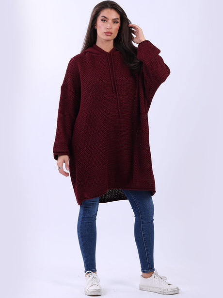 Oversized Drop Shoulder Solid Knit Hooded Jumper