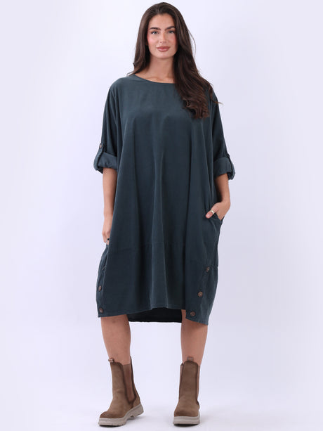 Solid Cotton Corduroy Oversized Dress