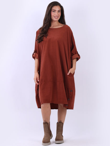 Solid Cotton Corduroy Oversized Dress