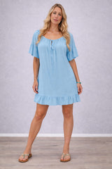 Plain Oversized Mini Dress Azure