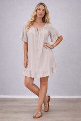 Plain Oversized Mini Dress Beige