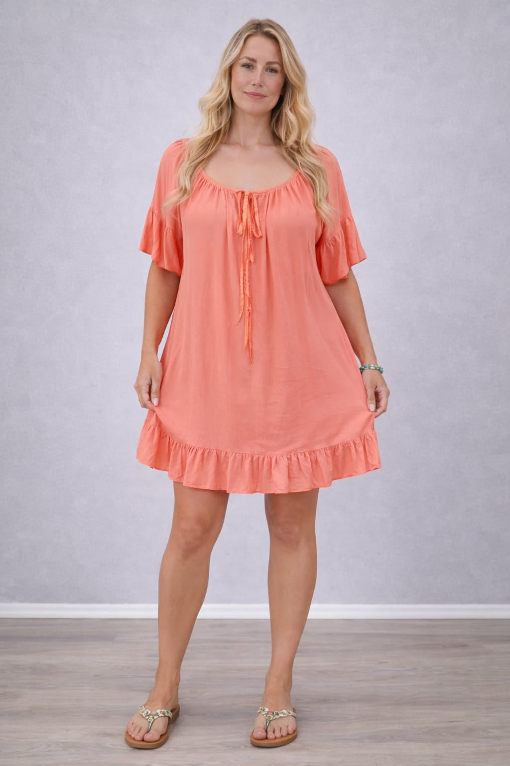 Plain Oversized Mini Dress Coral
