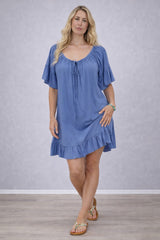 Italian Plain Plus Size Front Tie Ladies Mini Dress