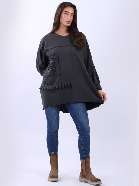 Sequin Ripped Batwing Cotton Oversized T-Shirt