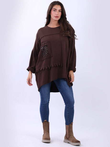 Sequin Ripped Batwing Cotton Oversized T-Shirt