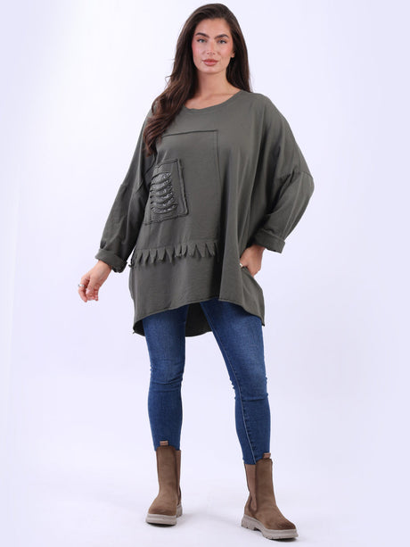 Sequin Ripped Batwing Cotton Oversized T-Shirt