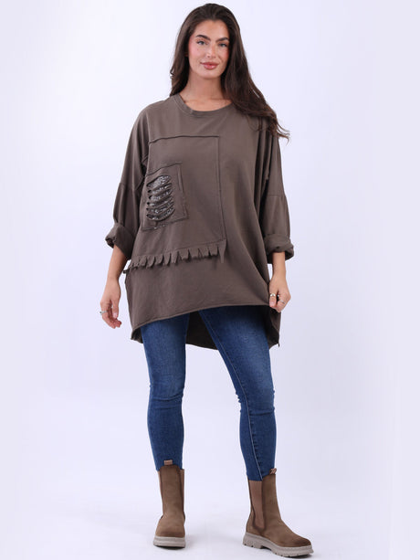 Sequin Ripped Batwing Cotton Oversized T-Shirt