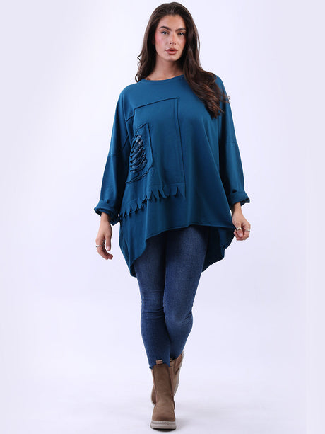 Sequin Ripped Batwing Cotton Oversized T-Shirt