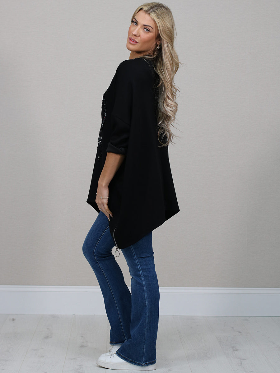 Sequin Ripped Heart Oversized Baggy T-Shirt