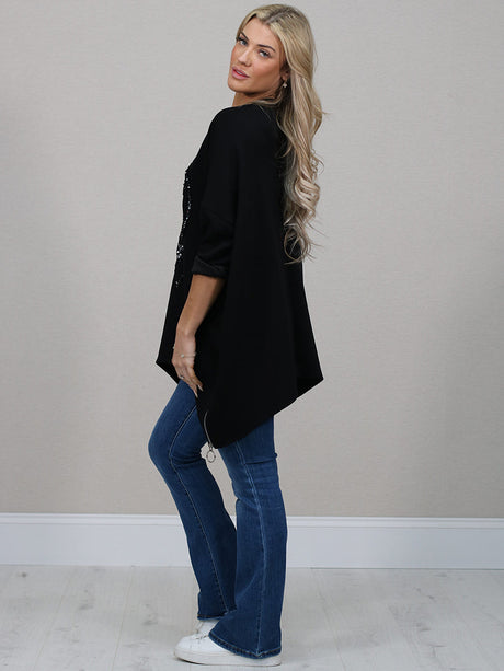 Sequin Ripped Heart Oversized Baggy T-Shirt