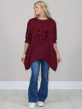 Sequin Ripped Heart Oversized Baggy T-Shirt