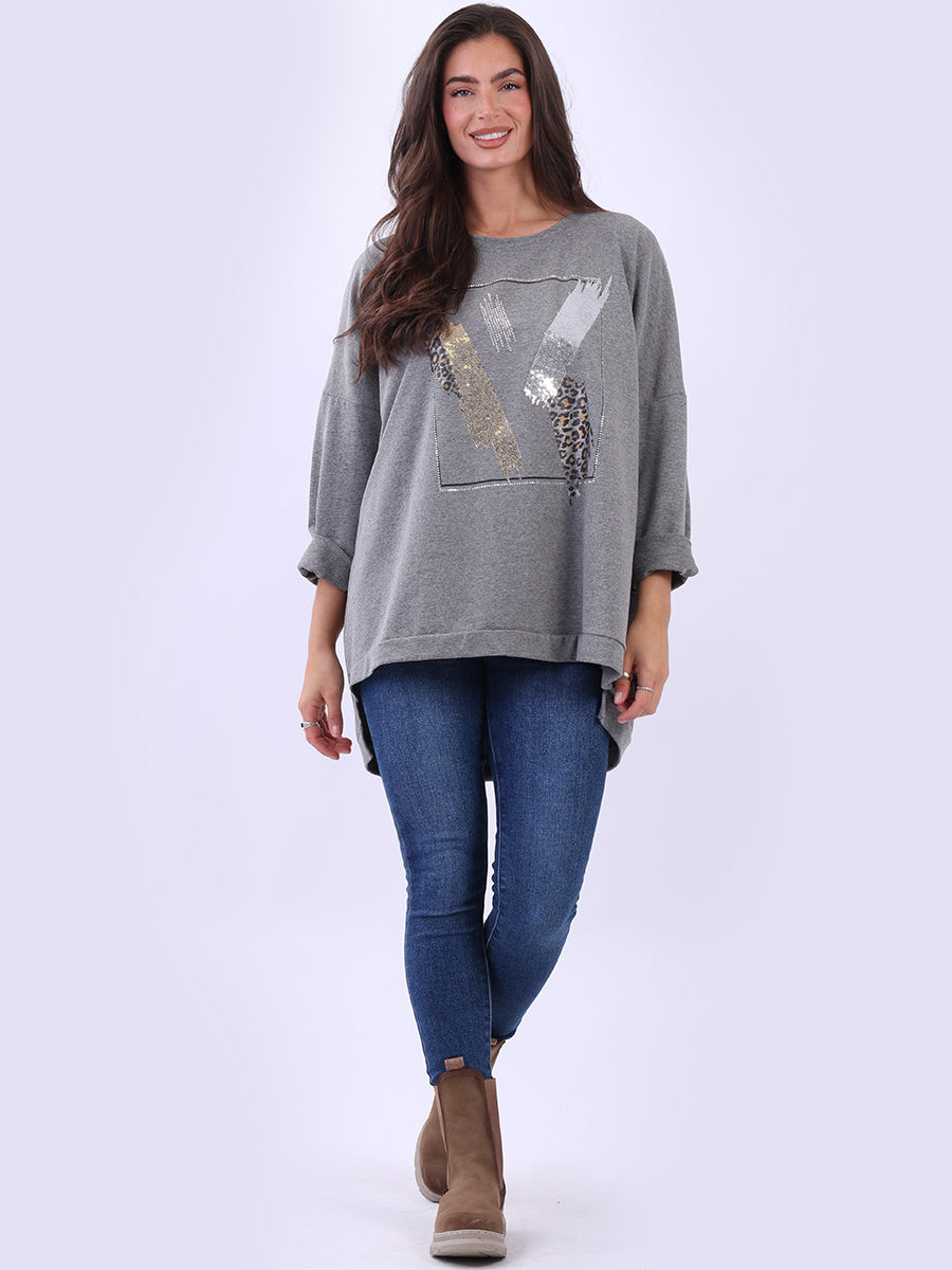 Sequin Leopard Patches High Low Cotton T-Shirt