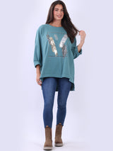 Sequin Leopard Patches High Low Cotton T-Shirt