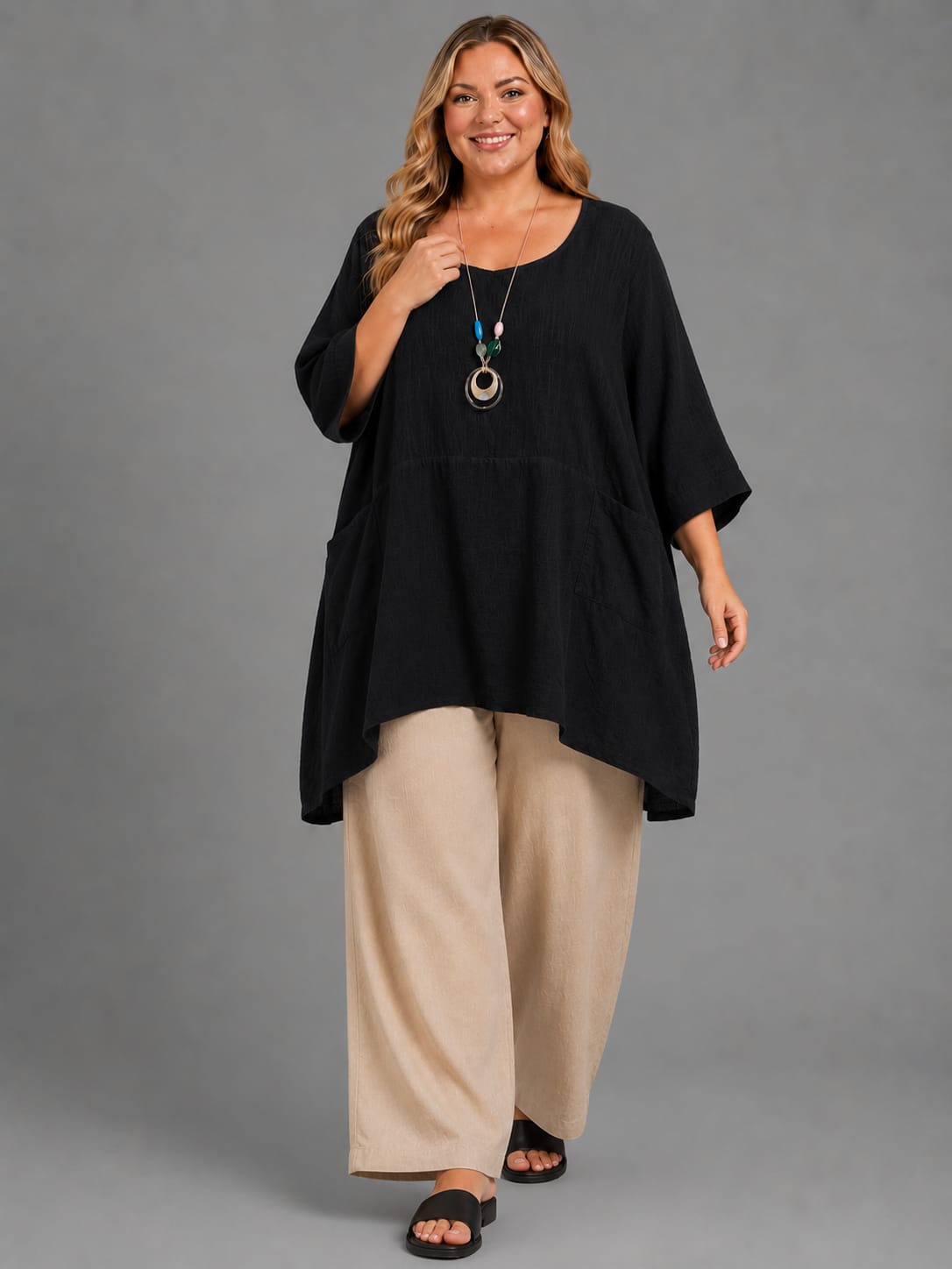 Plus Size Cotton Tunic Top Black
