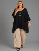Plus Size Cotton Tunic Top Black