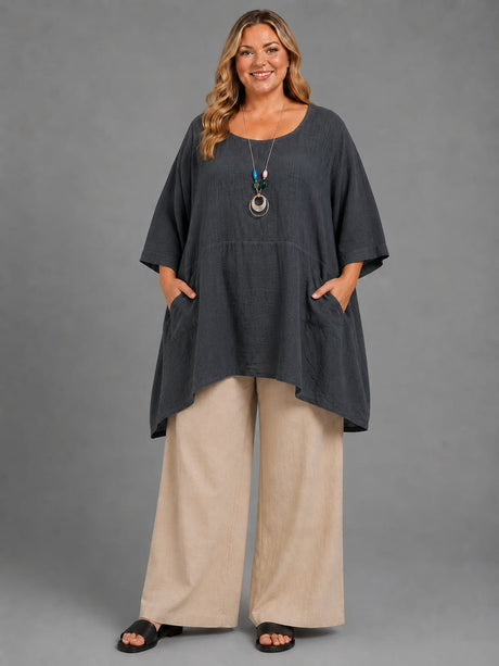 Plus Size Cotton Tunic Top Charcoal