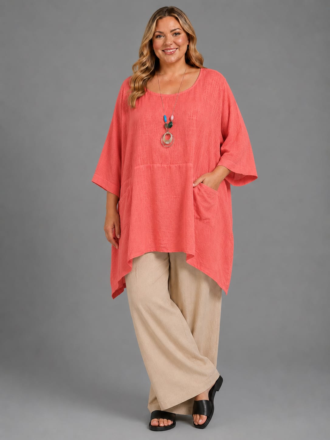 Plus Size Cotton Tunic Top Coral