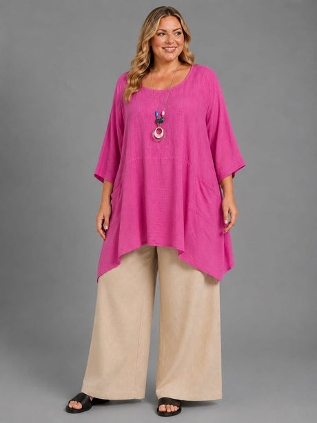 Plus Size Cotton Tunic Top Fuchsia