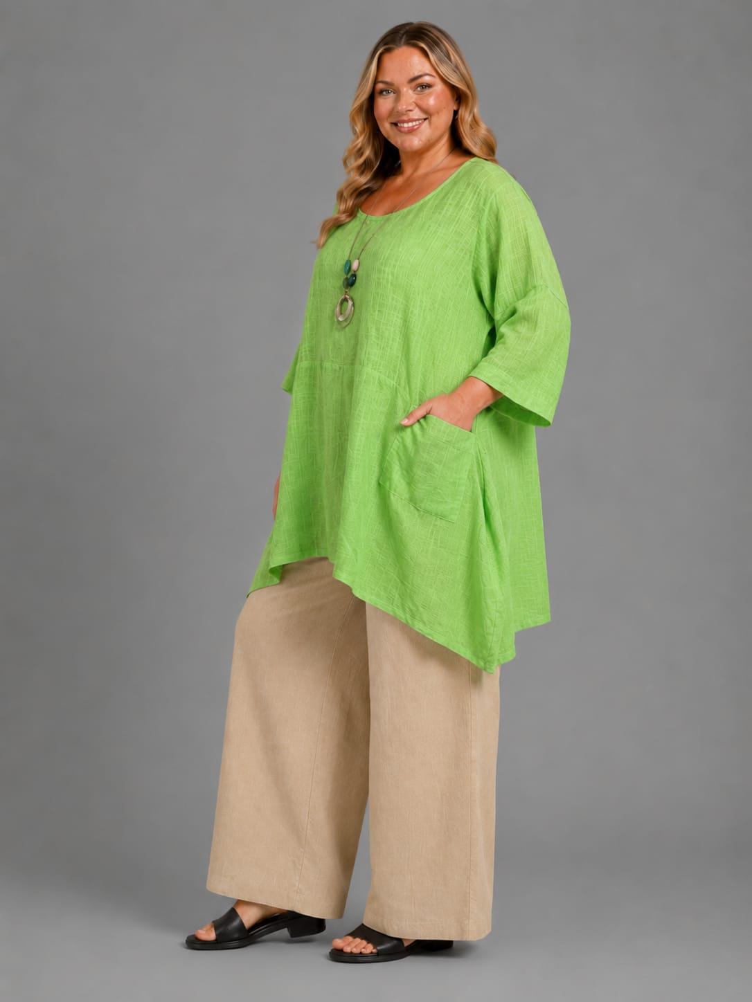 Plain Cotton Oversized Top With Necklace