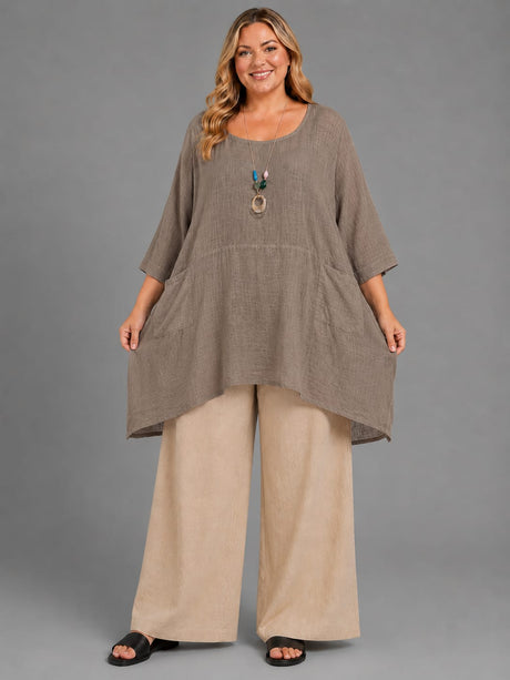 Plus Size Cotton Tunic Top Mocha
