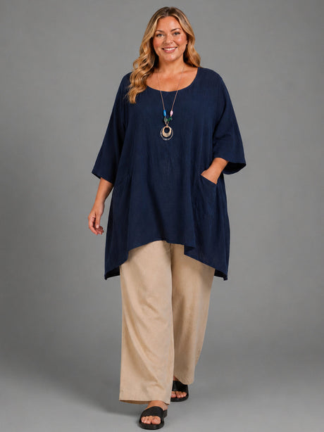 Plus Size Cotton Tunic Top Navy