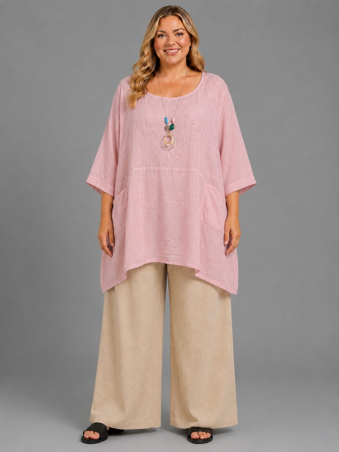 Plus Size Cotton Tunic Top Pink