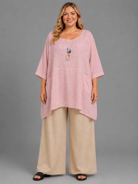 Plus Size Cotton Tunic Top Pink