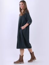 Plus Size Plain Cotton Corduroy Midi Dress