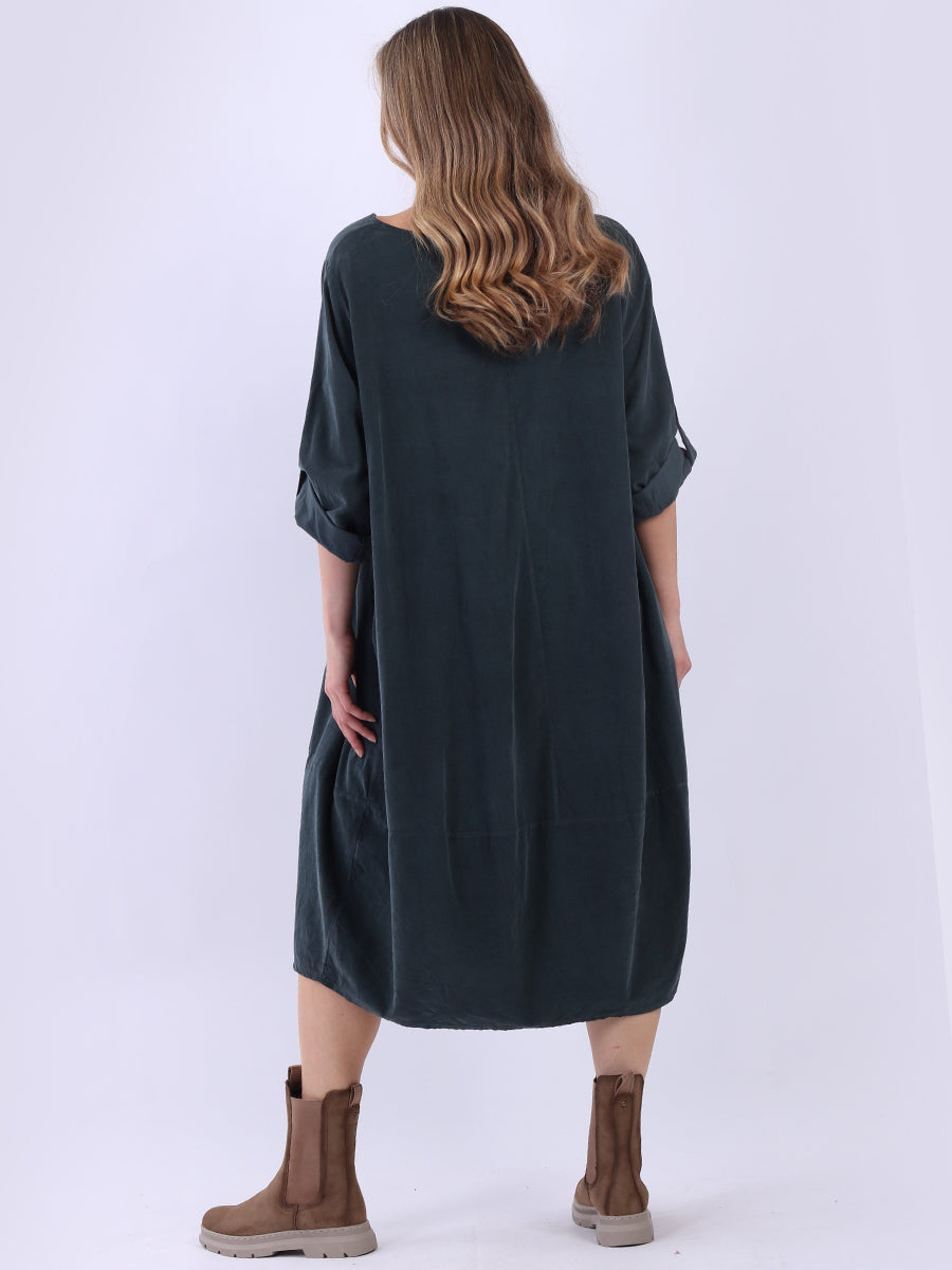 Plus Size Plain Cotton Corduroy Midi Dress