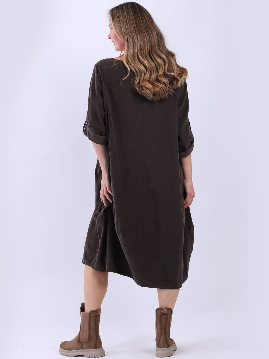 Plus Size Plain Cotton Corduroy Midi Dress