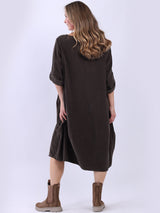 Plus Size Plain Cotton Corduroy Midi Dress