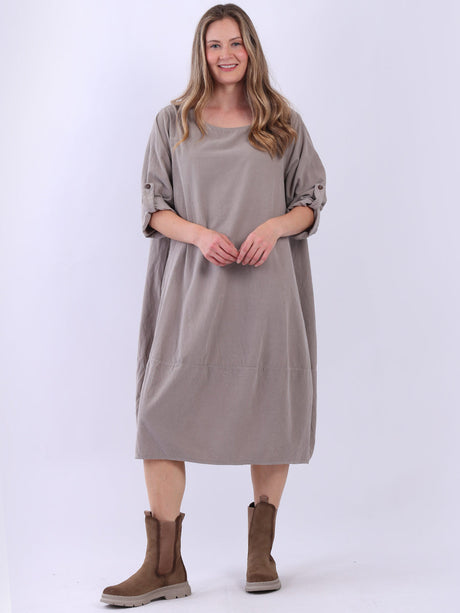 Plus Size Plain Cotton Corduroy Midi Dress