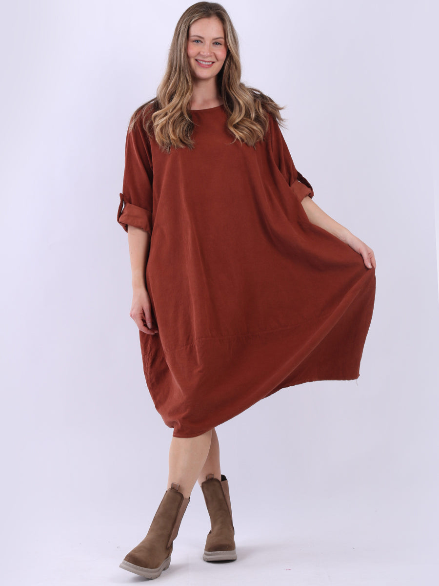 Plus Size Plain Cotton Corduroy Midi Dress