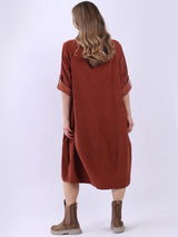 Plus Size Plain Cotton Corduroy Midi Dress