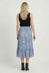 Geometric Print Plus Size Tiered Denim Skirt